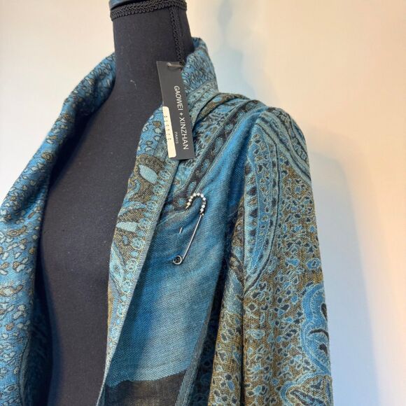Gaowei + Xinzhan Paris Blue Shawl Pashmina Jacket with Tassels Size Medium - Picture 2 of 9